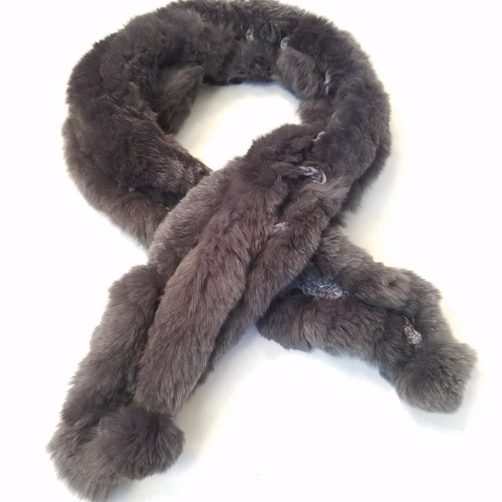 Real Rabbit Fur Scarf Grey Crochet Very soft!